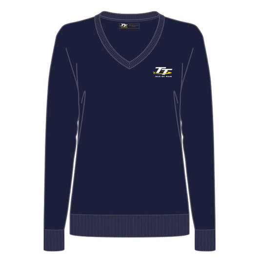 Isle Of Man TT Races Official Ladies Blue V Neck Jumper - 20Ljst