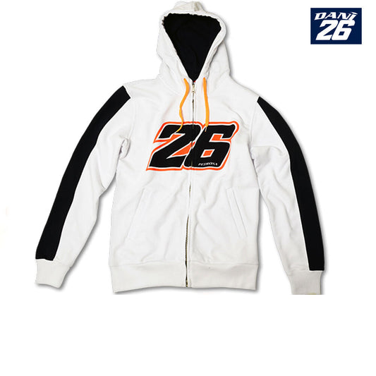New Official Dani Pedrosa White No.26 Zip Up Hoodie - Dpmfl 751 06