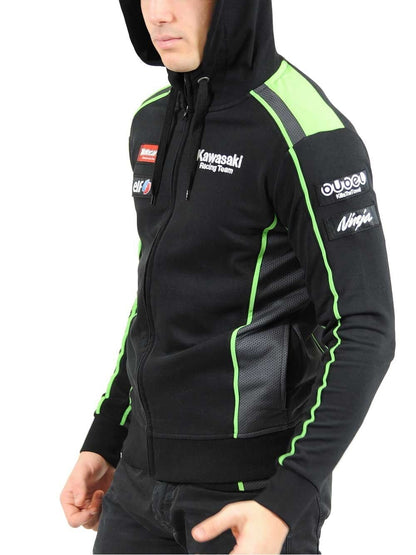 Official Kawasaki Motocard Team Black/Green Zip Up Hoodie Fleece - 16 21501