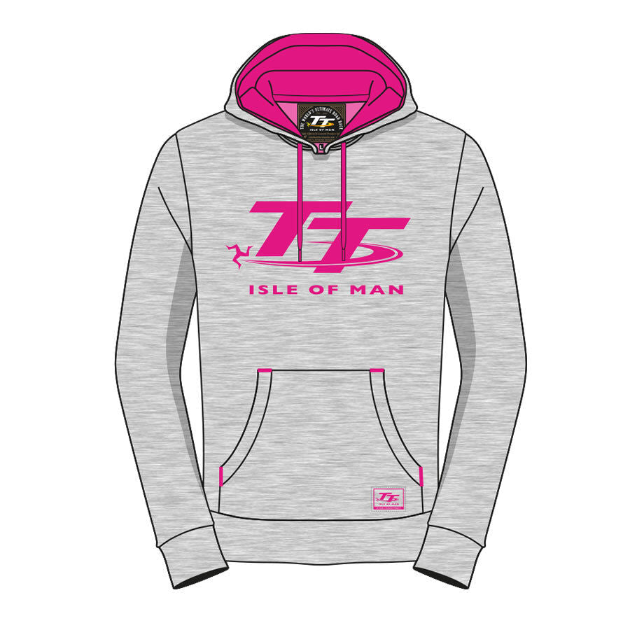 Official Isle Of Man TT Races Woman'S Grey/Pink Hoodie - 18Lgh1