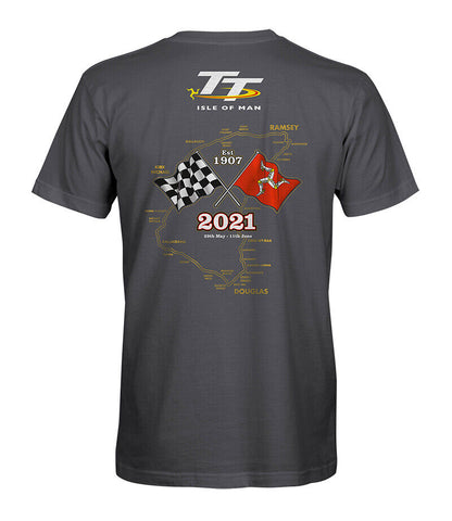 2021 Official Isle Of Man TT Races Gold Bikes Grey T'Shirt - 21Ats1G