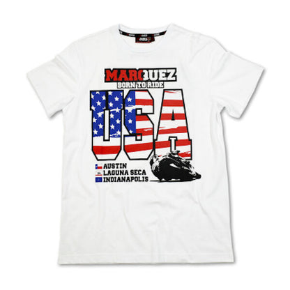 New Official Marc Marquez Born To Ride Usa White T'Shirt - Mmmts Usa 06