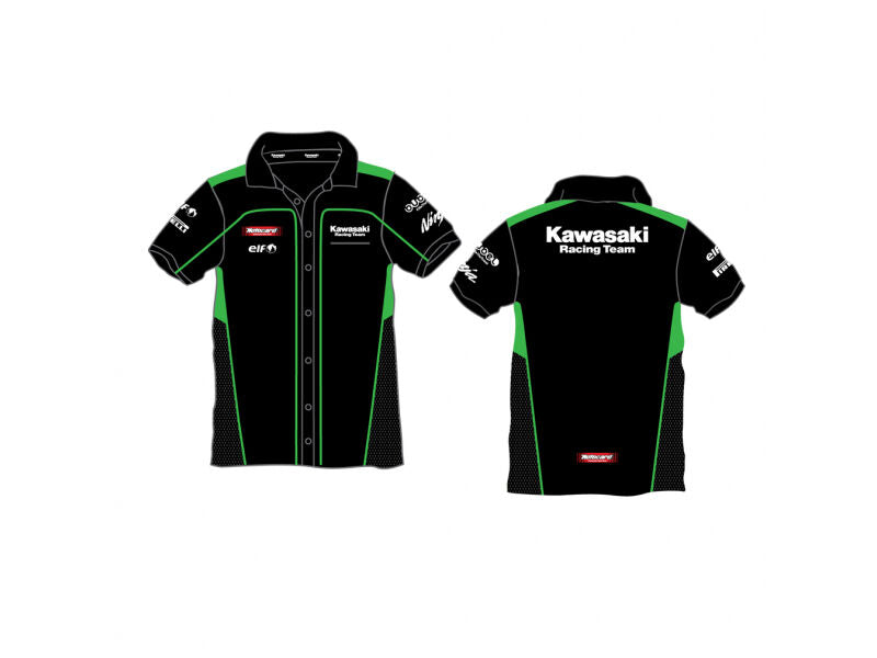 New Official Kawasaki Motocard Team Race Wear Black/Green Shirt 15 91505