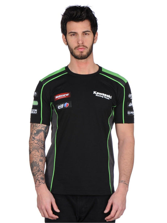 Official Kawasaki Motocard Team Race Wear Black/Green T Shirt - 17 31501