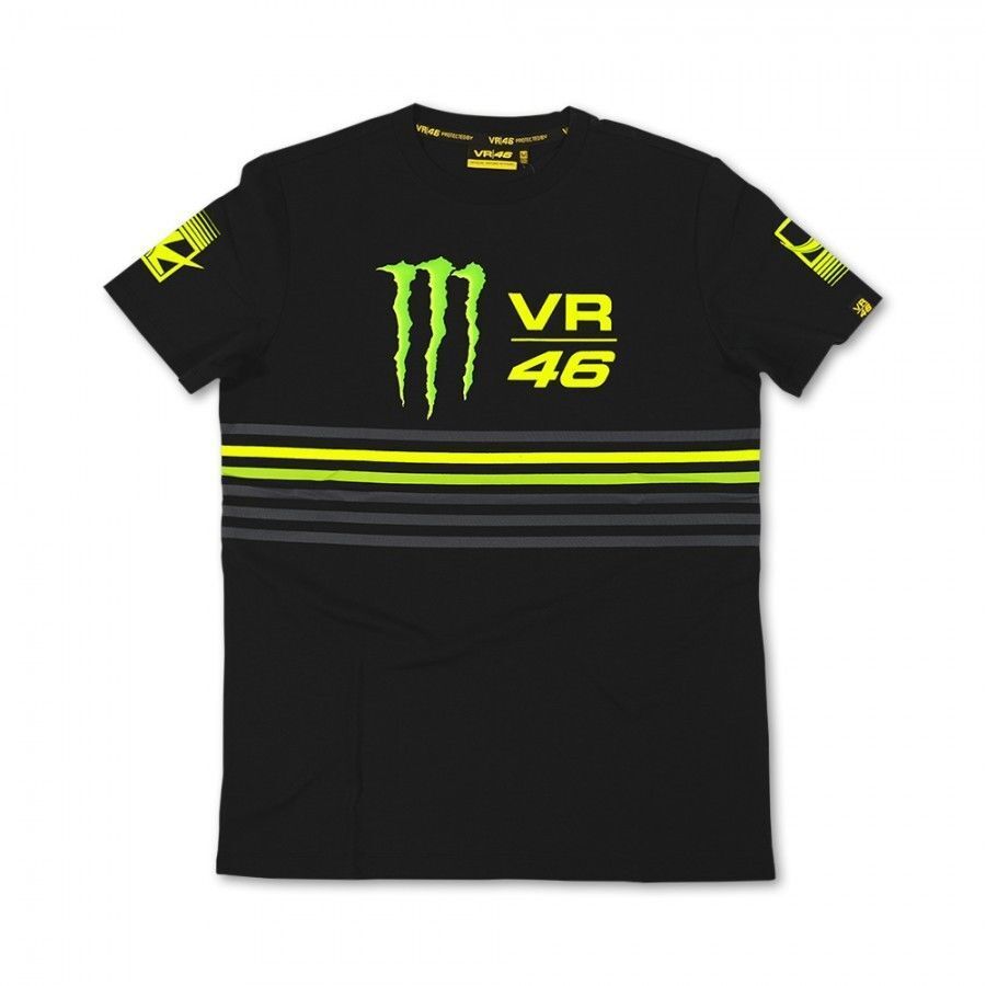 New Official Valentino Rossi VR46 Monster T-Shirt Black Stripes - Momts 115404