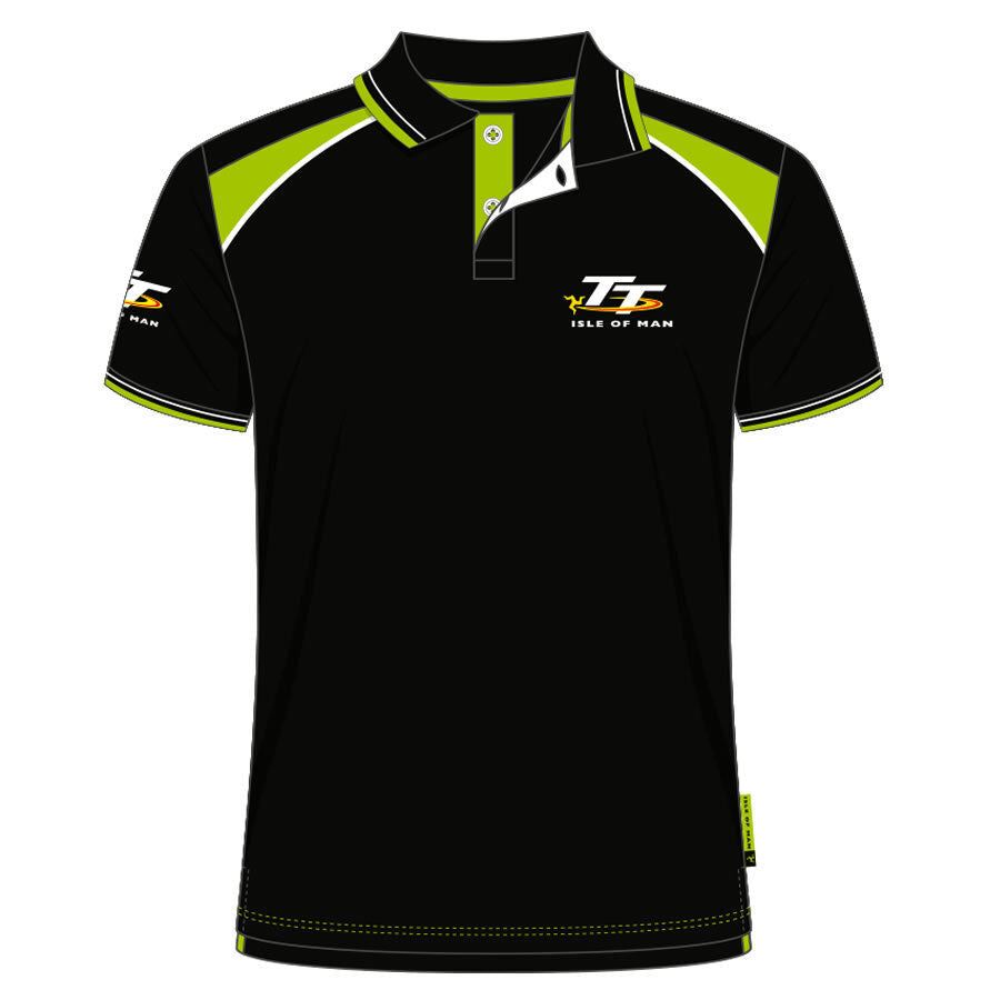 Official Isle Of Man TT Races Black / Green Polo Shirt - 19Ap2