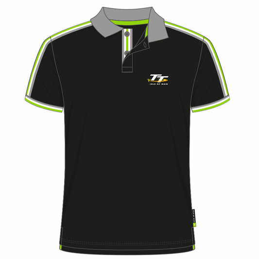 Official Isle Of Man TT Races Black & Green Polo Shirt - 20Ap9