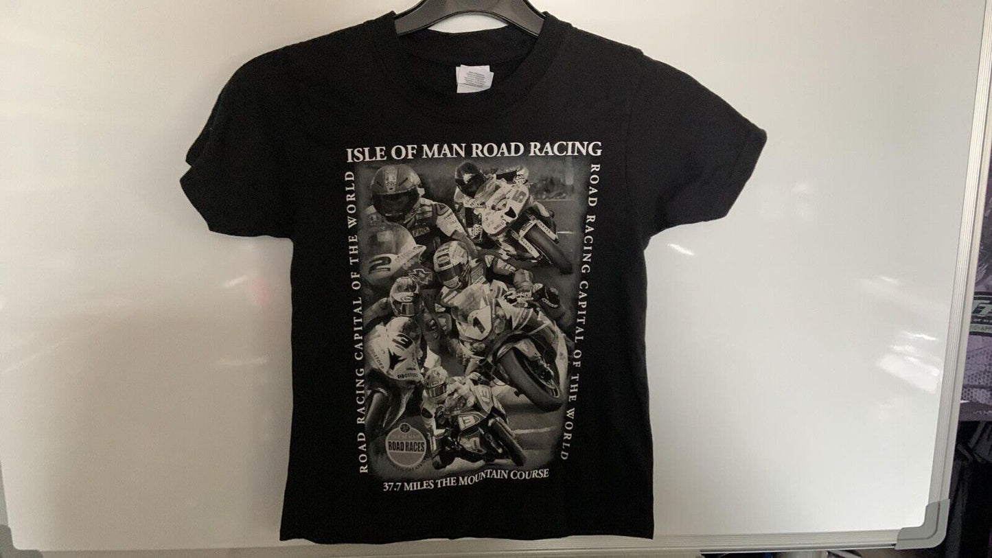 Official Isle Of Man Road Races Legends Kid's Printed Black T'Shirt -