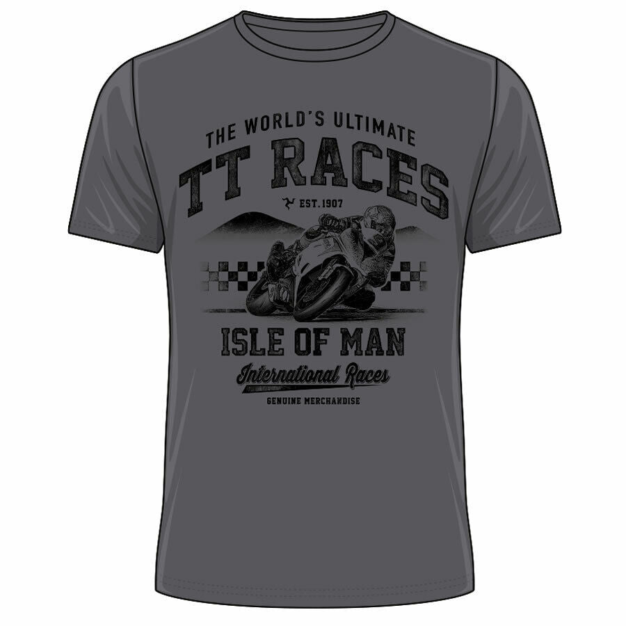 Official Isle Of Man TT Race Worlds Ultimate Road Race T'Shirt Charcoal -19Ats10