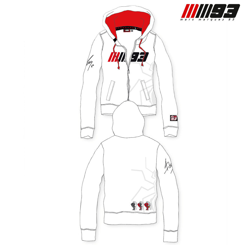 New Official Marc Marquez 93 White Womans Zip Up Hoodie - Mmwfl 617 06